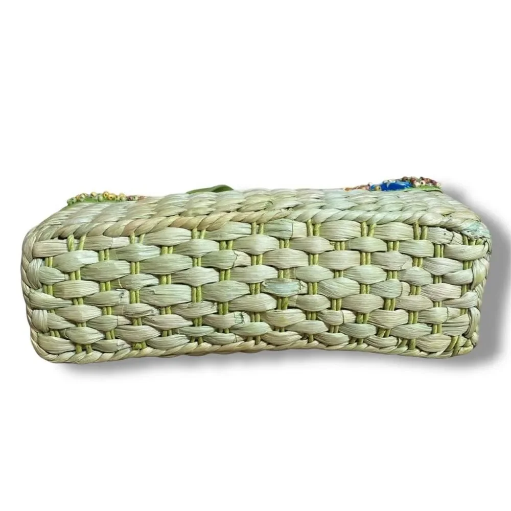 Handmade Woven Straw Tote Purse Handbag Shoulder Bag in Lime Green